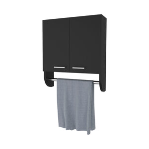 English Elm Goodyear Melamine Medicine Cabinet with Towel Bar, Black — 2 Doors, 2 Shelves, Moisture-Resistant Organizer B128P237153