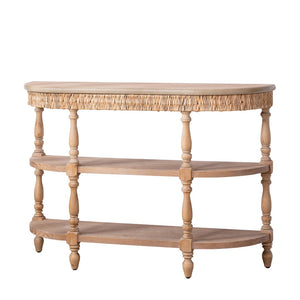English Elm Handcrafted Oval Console Table Woven Corn Husk Trim Spindle Legs Three Tier Entryway W2729P298160