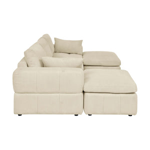English Elm Large Corduroy Modular Sectional Sofa with Two Ottomans for Family Room Comfort Beige B2748S00041