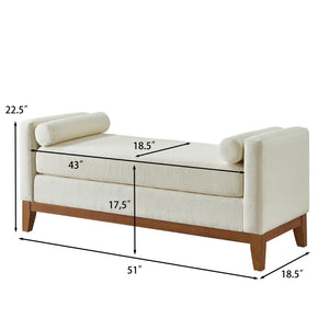 English Elm Large Boucle Upholstered Window Bench with Armrests and Throw Pillows for Entryway Beige W2186P454321