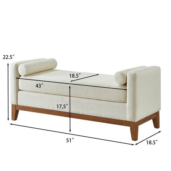 English Elm Large Boucle Upholstered Window Bench with Armrests and Throw Pillows for Entryway Beige W2186P454321