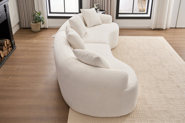 English Elm Curved Boneless Sofa modular 110" sectional with high-density foam & spring core, kid‑friendly curves, no assembly required for easy moving and cozy lounging White W2231S00005