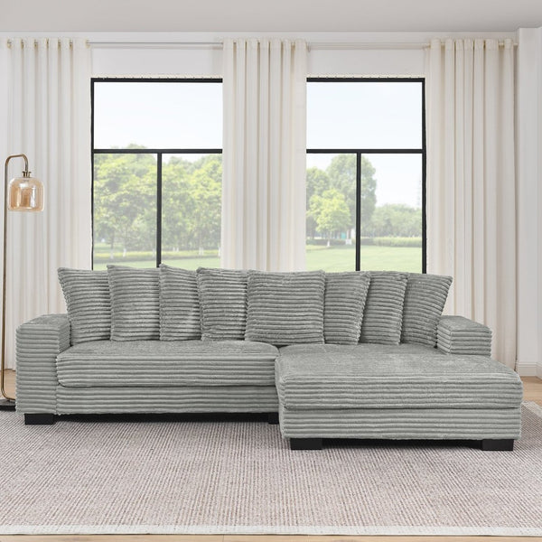English Elm Corduroy Tufted Sleeper Sectional with Reversible Chaise for Modern Living Rooms W487S00367
