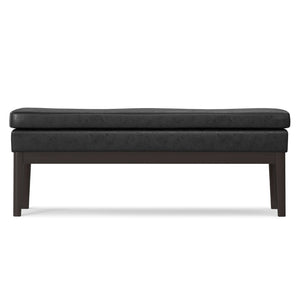 English Elm Carlson Faux Leather Upholstered Bench Vintage Padded Seat for Entryway or Bedroom Distressed Black B136P436937