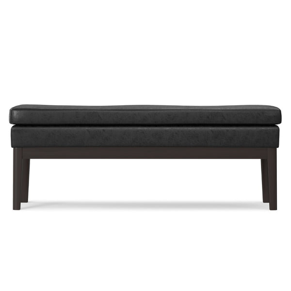 English Elm Carlson Faux Leather Upholstered Bench Vintage Padded Seat for Entryway or Bedroom Distressed Black B136P436937