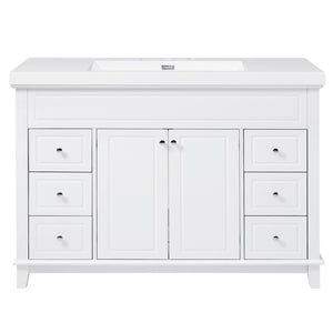 English Elm [video] 48 Inch Freestanding Bathroom Vanity Pine Legs Resin Sink Six Soft Close Drawers N759S351752K
