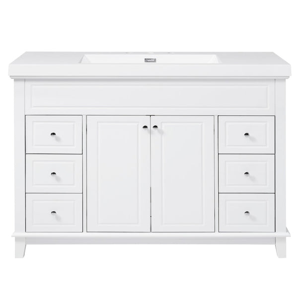 English Elm [video] 48 Inch Freestanding Bathroom Vanity Pine Legs Resin Sink Six Soft Close Drawers N759S351752K