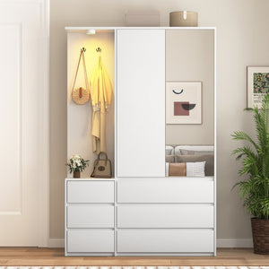 English Elm 8 Drawer Tall Chest Slim Particleboard Build Smooth Gliding Storage for Bedroom Closet White W409S00008
