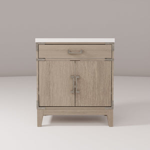English Elm Grey Oak Single Bath Vanity With White Quartz Top, 30" W X 22" D - Modern Design & Ample Storage B2731P259764
