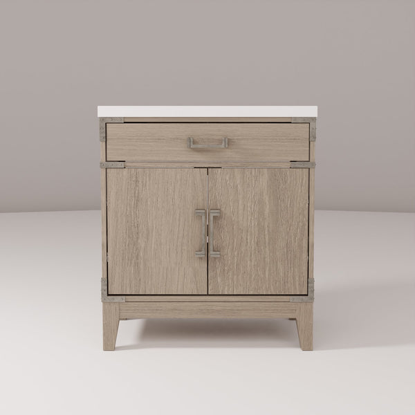 English Elm Grey Oak Single Bath Vanity With White Quartz Top, 30" W X 22" D - Modern Design & Ample Storage B2731P259764