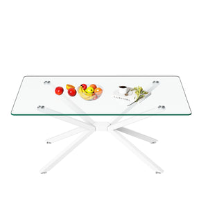 English Elm 39.37" Rectangle Clear Glass Coffee Table With White Metal Legs - Modern Design For Stylish Living Rooms W241P227980