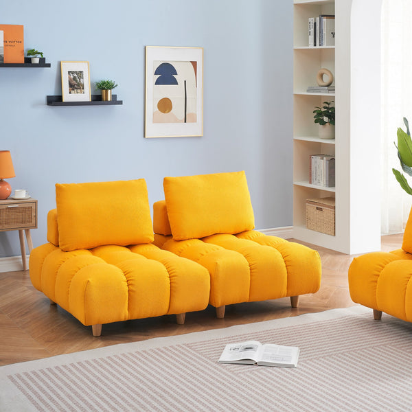 English Elm 90 Teddy Sofa 90in Plush Apartment-Ready 3-Seater with Solid Wood Legs, Sponge Cushions, Cozy Appeal Yellow W1658S00067