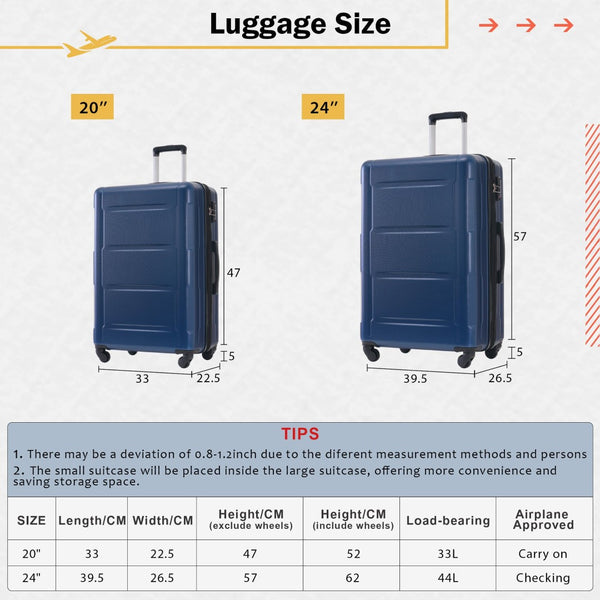 English Elm 2 Piece Abs Hard Shell Spinner Luggage Set with Tsa Lock Expandable Travel Suitcases Blue N732P198744C