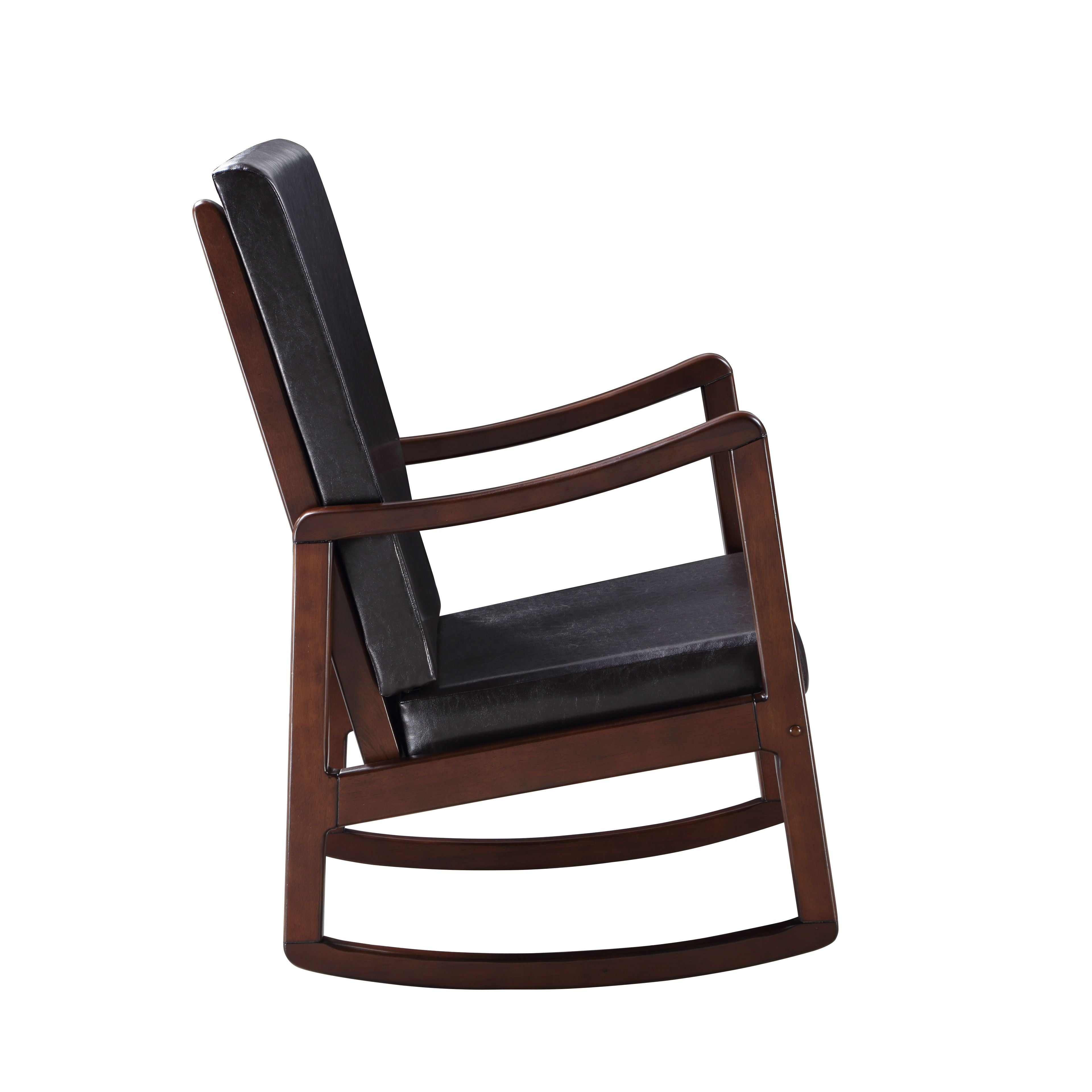 Coffee Rocking Chair Raina Dark Brown Faux Leather Rocking Chair With Espresso Frame, Foam