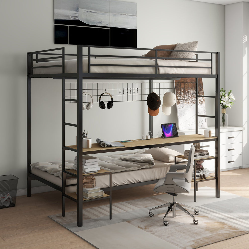 English Elm Ethan Full Over Twin Bunk Bed With Desk, Charging Station & Safety Guard For Smart Room Solutions B083S00006