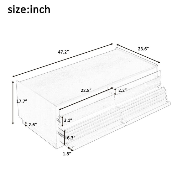 English Elm U-Can Stylish Rectangle Coffee Table With 4 Drawers & 2 Shelves, Elegant Fluted Design For Living Room N724P286421D-GIGA