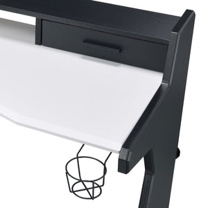 English Elm Bigga Black White Gaming Desk with Monitor Shelf Drawers and Open Storage Bay B2726P442585