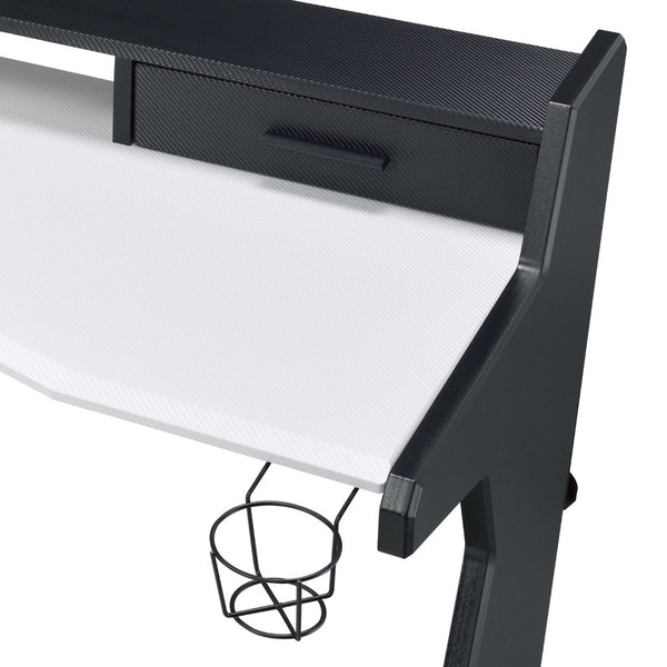 English Elm Bigga Black White Gaming Desk with Monitor Shelf Drawers and Open Storage Bay B2726P442585