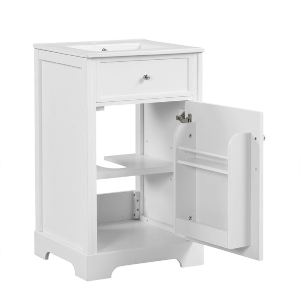 English Elm 20" Bathroom Vanity with Ceramic Sink, MDF Construction, Soft-Closing Door, Storage Rack & Shelf White N725P218017K