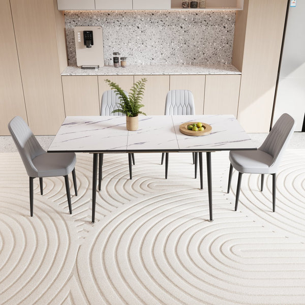 English Elm 47"-63" Expandable Dining Table Set For 2-6 With Cushioned Chairs - Modern & Space-Saving Design W2189S00258