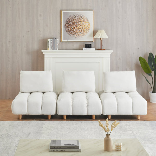 English Elm 90 Teddy Sofa 90in Plush Apartment-Ready 3-Seater with Solid Wood Legs, Sponge Cushions, Cozy Appeal Beige W1658S00064