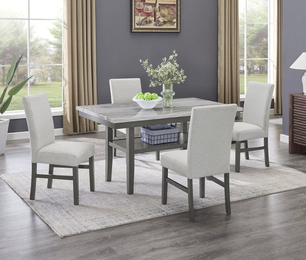 English Elm Luna Faux Marble Rectangular Dining Set with Four Upholstered Chairs Seats Six B2749S00321