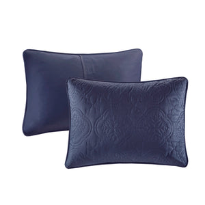 JLA Home 510 Design - 3 Reversible Bedspread Set Oversized Quilted Medallion Microfiber 3-Piece Hypoallergenic Washable Elegance Navy 5DS13-0291