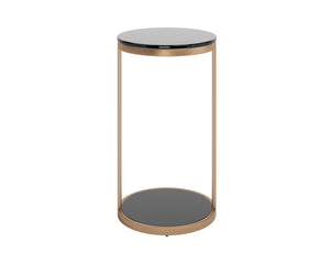 Sunpan Benjamin End Table - Sleek Black Tempered Glass with Stylish Steel Base for Modern Living Spaces Antique Brass