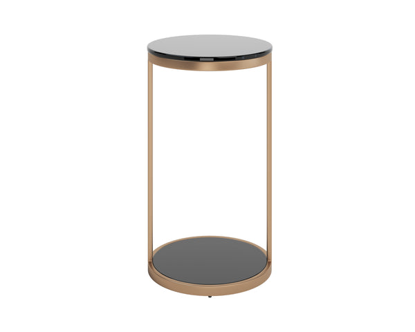 Sunpan Benjamin End Table - Sleek Black Tempered Glass with Stylish Steel Base for Modern Living Spaces Antique Brass