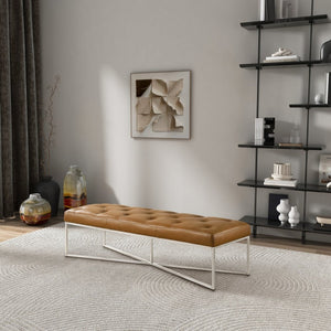 English Elm Harper Full-grain Leather Tufted Bench with Metal Base for Bedroom or Entryway B183P255200