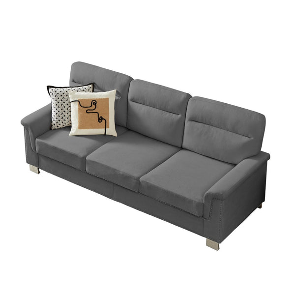 English Elm 82" Chesterfield Snowfleece Upholstered 3-seat Sofa Nailhead Trim Plush Living Room Gray W1359P386032