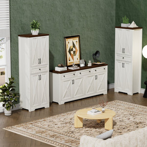 English Elm Tv Cabinet Set - Modern White & Walnut Multifunctional Storage Solution For Living Room, 113.5" L W1162S00018-GIGA