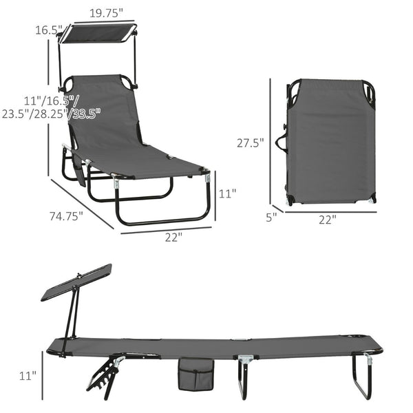 English Elm Outsunny Reclining Outdoor Chaise Lounge Set with Canopy and Steel Frame for Patio W2225P200946