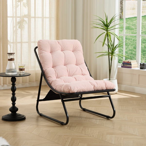 English Elm Patio Sling Lounge Chair with Ottoman Steel Frame Corduroy Cushion Indoor Outdoor W640P443497