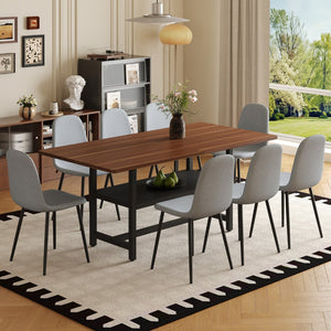 English Elm Table Set - Modern Walnut Grain Dining Table With 8 Light Gray High-Resilience Chairs For Stylish Spaces W1151S04293-GIGA