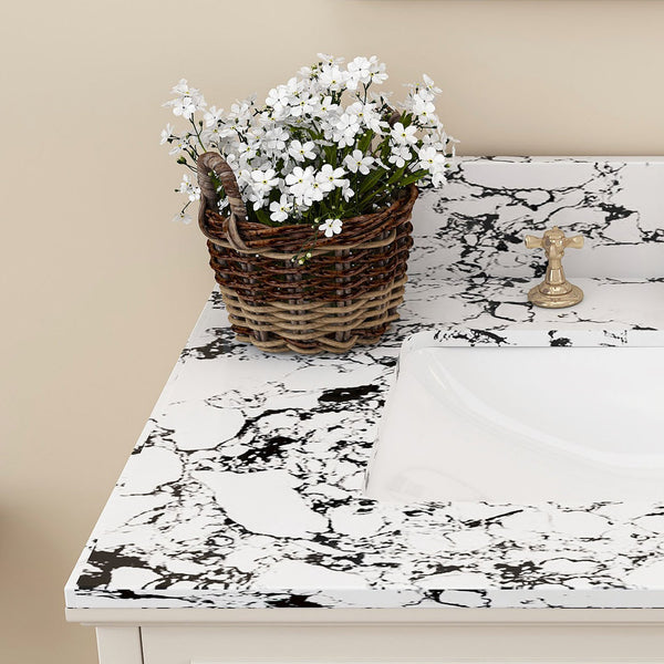 English Elm 31"X22" Bathroom Vanity Top With Undermount Sink, Panda White Artificial Marble, 3 Faucet Holes W509P362104