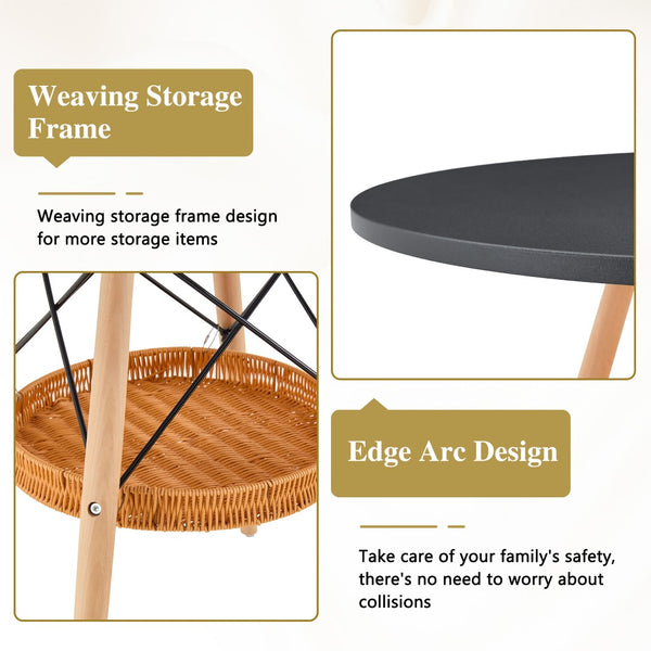 English Elm 31.5-inch Round Dining Table Solid Legs Woven Basket Storage Compact Modern Minimalist Black,Wood W1151P431132
