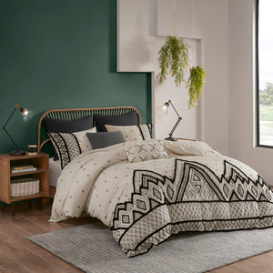 INK+IVY Marta Global Inspired 3 Piece Flax and Cotton Blended Duvet Cover Set II12-1111 Natural