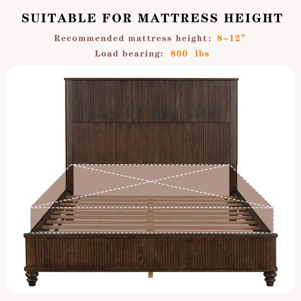 English Elm Solid Rubberwood Queen Platform Bed Tall Headboard Natural Grain No Box Spring W1716S00015