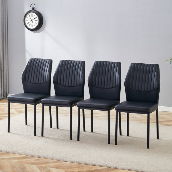English Elm Luxury Pu Upholstered Dining Chair Set of 4 with Channel Stitching and Metal Legs W1512P494634