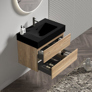 English Elm 30' Mid-Century Wall-Mounted Vanity with Oak-Tone Walnut Finish, Extra Storage & Soft-Close Drawers Oak W1865S00165