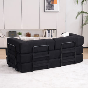 English Elm Folding Sofa Bed with Corduroy Cover, 78.5" Convertible Futon Couch, No-Assembly Foam Spring Mattress, Compact Sleeper for Living Room Black W2915P276677