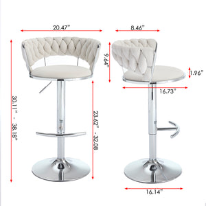 English Elm Set of 2 Velvet Bar Stools with Chrome Base Swivel Height Adjustment Plush Cushion Modern Comfort Cream W1249P247722
