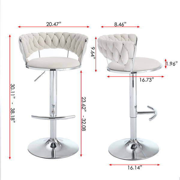 English Elm Set of 2 Velvet Bar Stools with Chrome Base Swivel Height Adjustment Plush Cushion Modern Comfort Cream W1249P247722