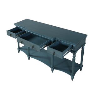 English Elm [video] Solid Pine Console Table Ornate Carved Legs Copper Hardware Soft-close Drawers Blue N759P433566C