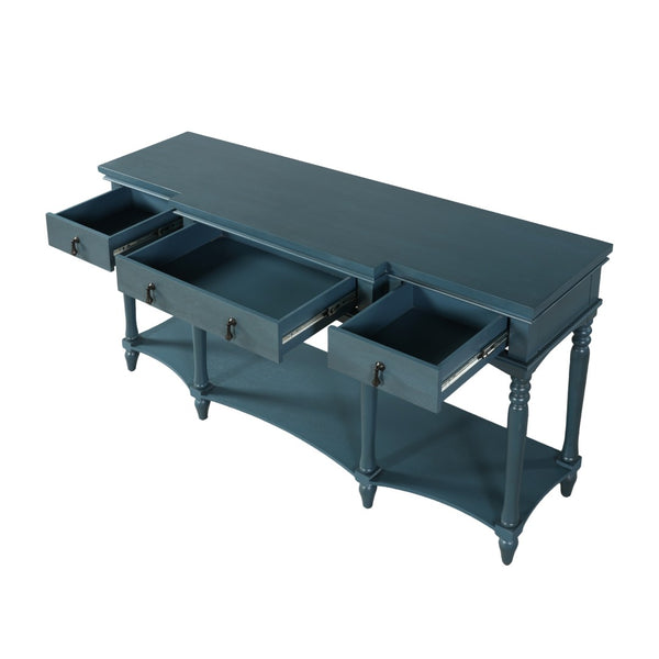 English Elm [video] Solid Pine Console Table Ornate Carved Legs Copper Hardware Soft-close Drawers Blue N759P433566C