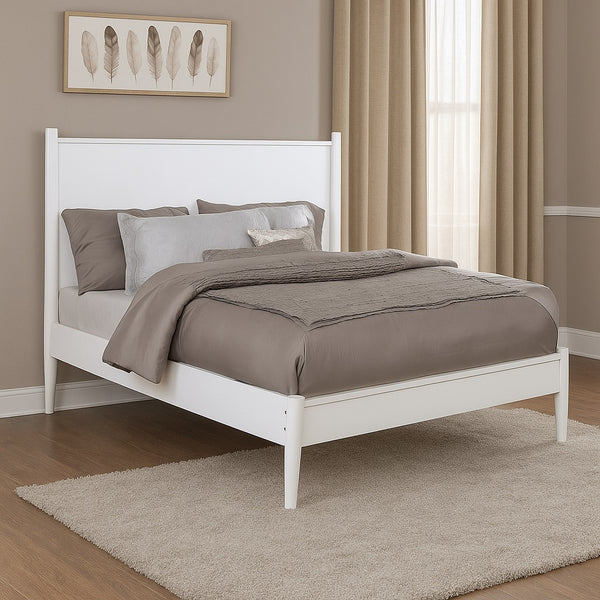 English Elm Mid-Century Modern Full Size Wooden Platform Bed - Elegant White Finish With Tall Headboard Support B016S00034