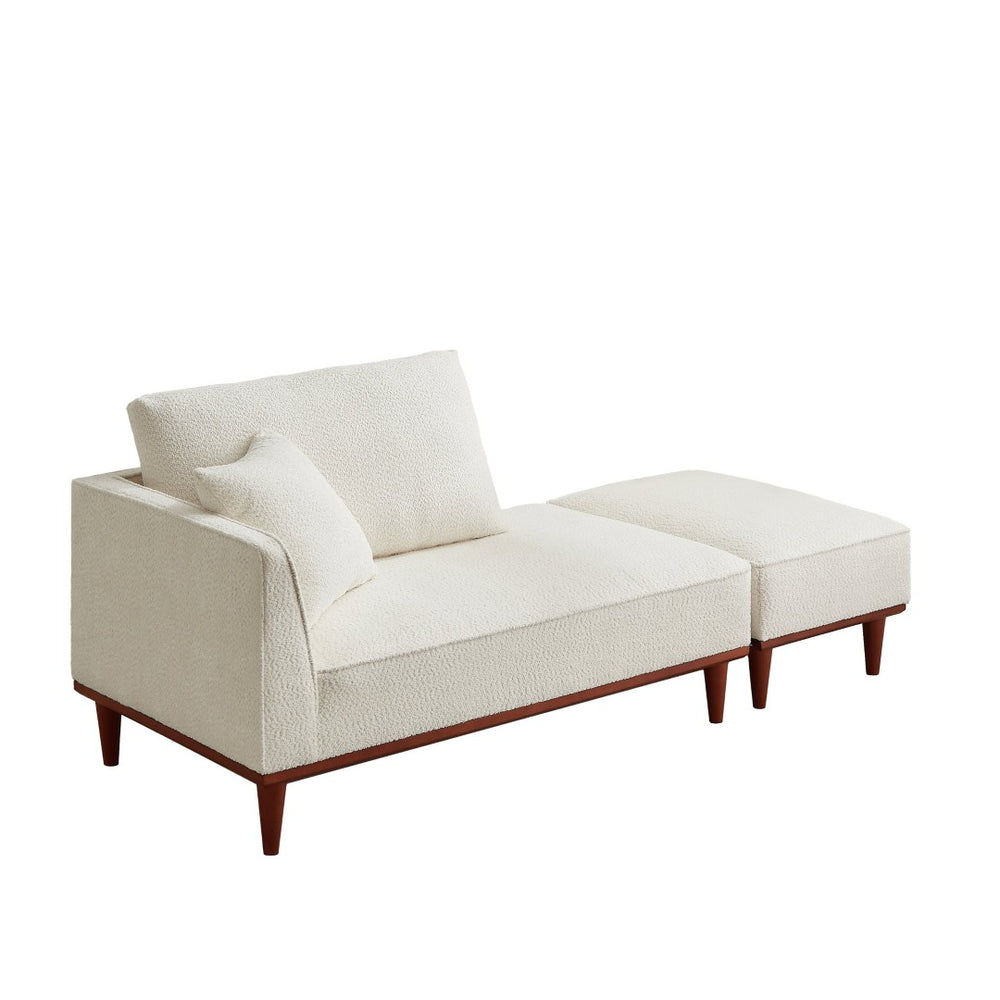 English Elm Indoor Boucle Chaise Lounge with Detachable Ottoman Convertible Daybed Bedroom Reading Nook White W5515P438681