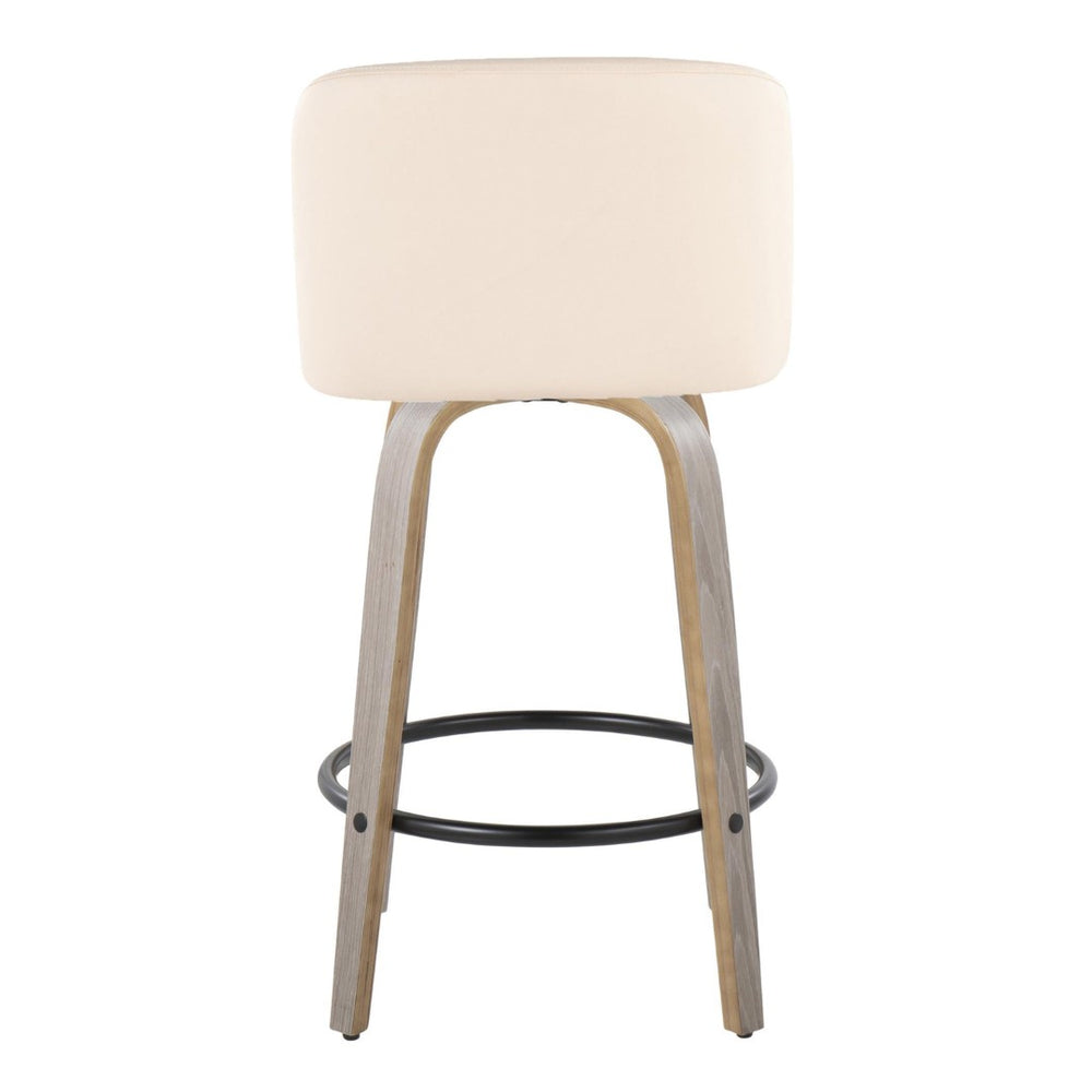 English Elm Toriano 26" Swivel Counter Stool Set Of 2 In Cream Faux Leather & Light Grey Wood For Modern Spaces B202S00425-GIGA
