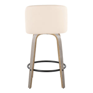 English Elm Toriano 26" Swivel Counter Stool Set Of 2 In Cream Faux Leather & Light Grey Wood For Modern Spaces B202S00425-GIGA